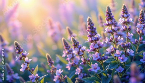 digital painting of clary sage flowers glowing with essential oils enhancing serotonin and reducing stress for better sleep.