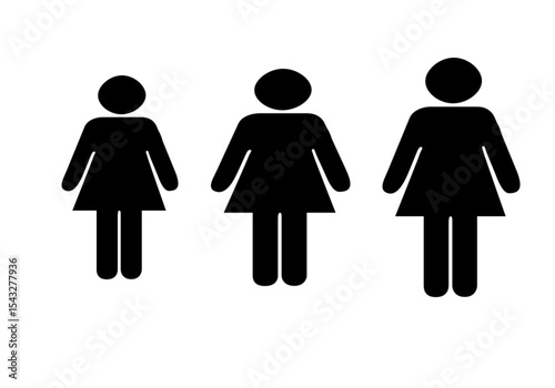 Three Female Icons of Different Sizes on White Background | Symbol for Women, Growth, or Variation