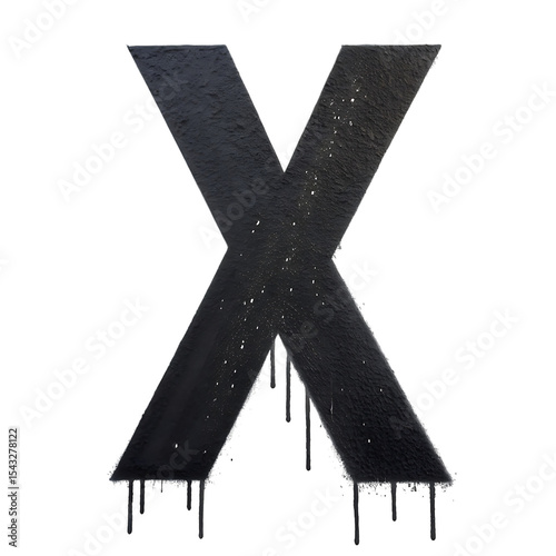 Black spray paint letter x isolated on transparent background
