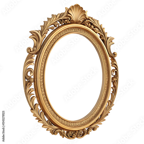 Oval gold frame ornate design isolated on transparent background