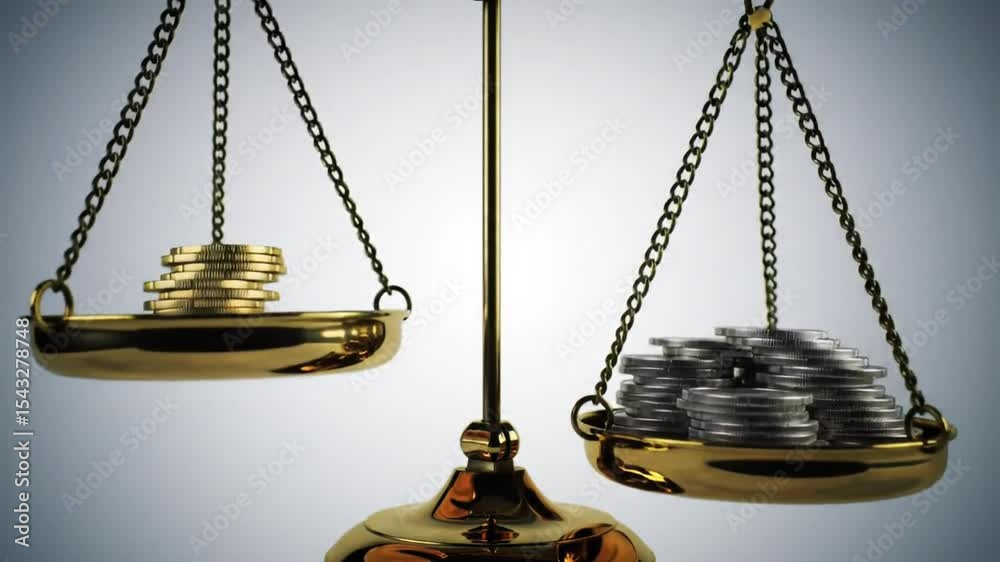 Gold and Silver Coins Balanced on Antique Scale