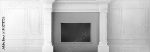 Realistic tv set in niche on white victorian wall