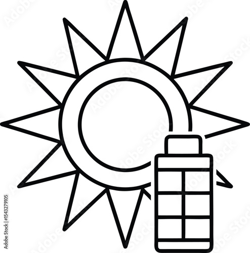 Solar energy vector Line art illustration Solar Energy Icon with Sun and Battery