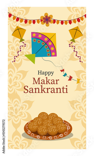 Festive Makar Sankranti Illustration with Kites and Sweet Treats-01