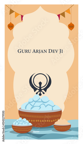 Guru Arjan Dev Ji Vertical Banner Set - Sikh Religious Illustrations for Shaheedi Diwas-01