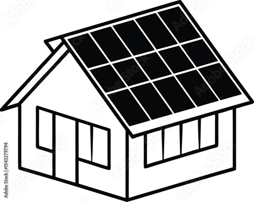 Solar energy vector Line art illustration Solar Panels on Apartment Building Roof