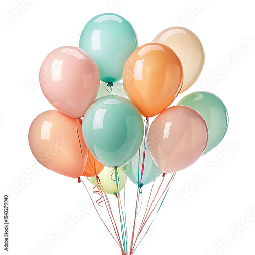Pastel balloons bunch isolated on transparent background