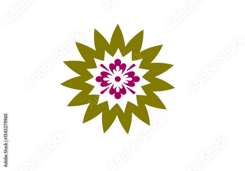 Abstract Olive Green and Fuchsia Flower Graphic | Minimalist Floral Design Element for Branding and Decoration