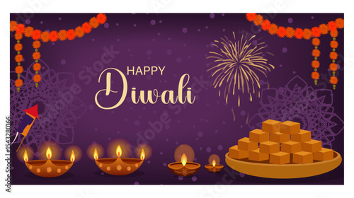 Happy Diwali Deepavali Vector Banner Collection - Festive Diyas, Sweets, Fireworks & Decor Graphics-04