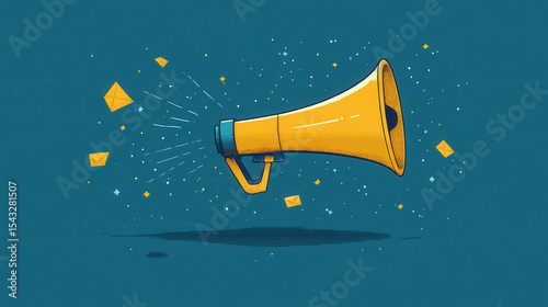 Email notifications coming out of a megaphone, visualizing marketing automation and engagement.