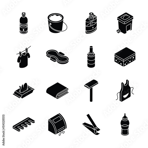 Get this trendy collection showing hygiene products isometric style icons