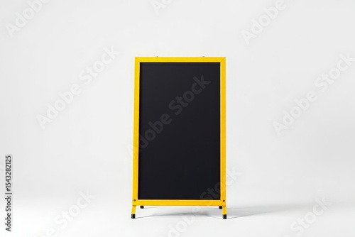 Yellow Framed Black Sign Board Against White Background photo