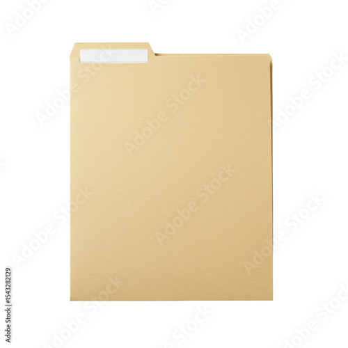 New letter-sized manila file folder in its standard folded state, pale yellowish-brown, crisp edges, subtle paper texture, centered on a transparent isolated background with no shadows, concept of