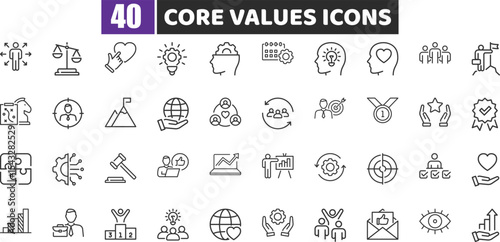Core Values Line Icon Set | Vector Symbols for Business Ethics, Mission, and Growth