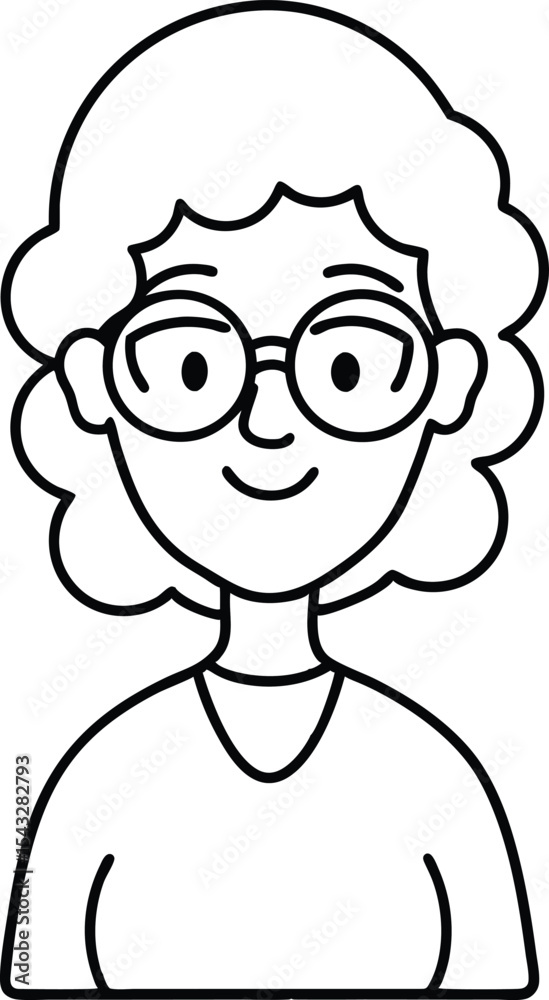 Obraz premium Elderly Woman Avatar Wearing Glasses Outline.