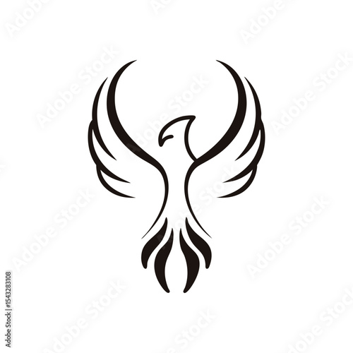 Mythical phoenix bird logo icon with radiant wings in premium vector form, ideal for luxury branding, tattoo art, digital design or fashion identity

