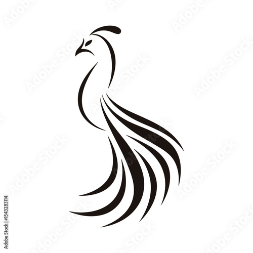 Creative phoenix bird logo icon in tribal vector style with flaming elements, suitable for tattoo, mythical branding, fashion, or digital graphic identity

