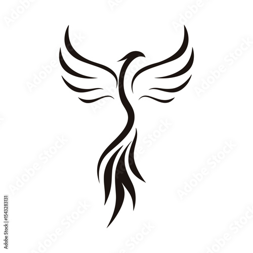 Stylish vector phoenix logo icon with abstract flame wings, bold mythical creature design for tattoo branding, premium fashion, or elegant label identity

