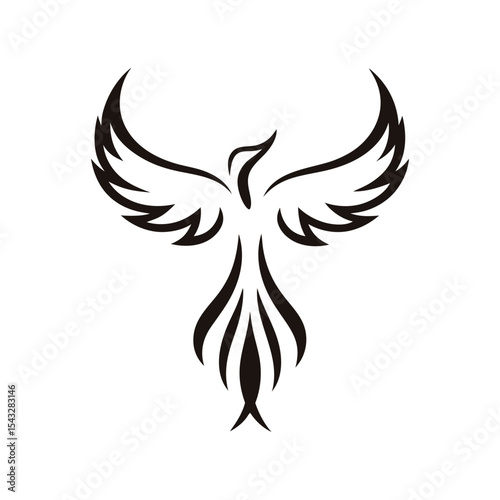 Stylized phoenix bird logo icon in clean vector form, powerful flame concept for branding, tattoo inspiration, mythology, digital design or art identity

