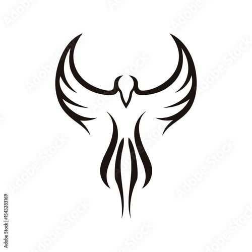 Vector phoenix bird logo icon with decorative flame wings, suitable for branding, tattoo design, myth-inspired fashion label or creative digital identity

