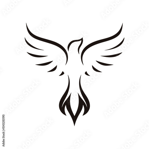 Fierce phoenix bird logo in clean vector icon style, modern mythical firebird symbol for branding, flame-themed tattoo, fashion or digital design identity

