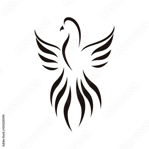 Abstract flame phoenix bird vector logo icon with artistic wings, elegant and modern branding design for tattoo, apparel, digital or symbolic identity use

