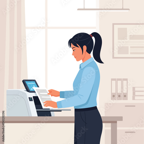 Professional Woman Using Office Printer/Scanner