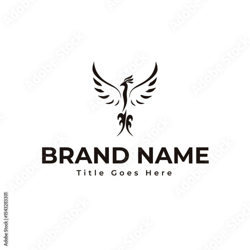Premium phoenix bird logo icon with sharp flame wings in abstract vector style, ideal for tattoo, fashion branding, mythology themes, or digital use

