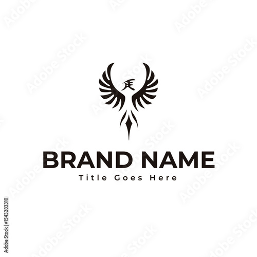 Elegant and creative phoenix logo icon in vector format, flaming firebird symbol with wings for tattoo, premium branding, fashion or artistic identity

