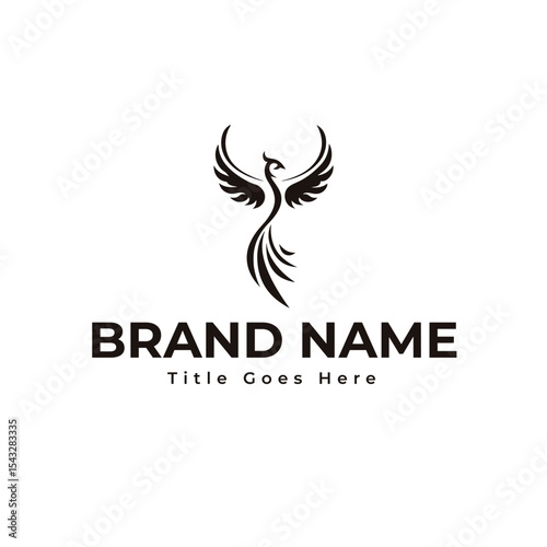 Modern phoenix bird vector logo icon in stylish abstract design, firebird illustration for branding, tattoo art, clothing line, or luxury identity use

