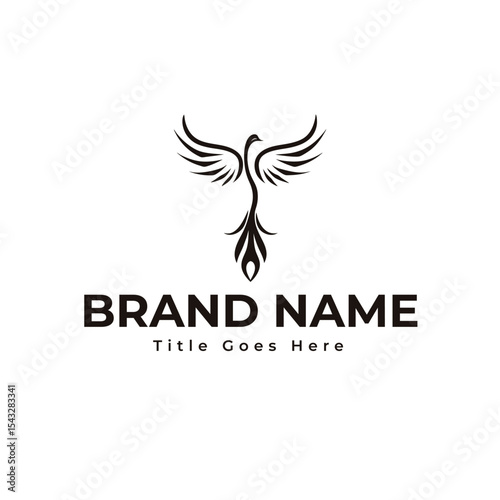 Minimalist phoenix bird vector logo icon with abstract lines, luxury mythical firebird design for modern branding, fashion, tattoo, or label identity

