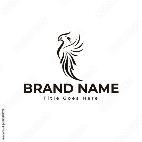 Stylish phoenix bird logo icon in elegant vector design, modern mythical firebird illustration for branding, tattoo, fashion, or creative identity

