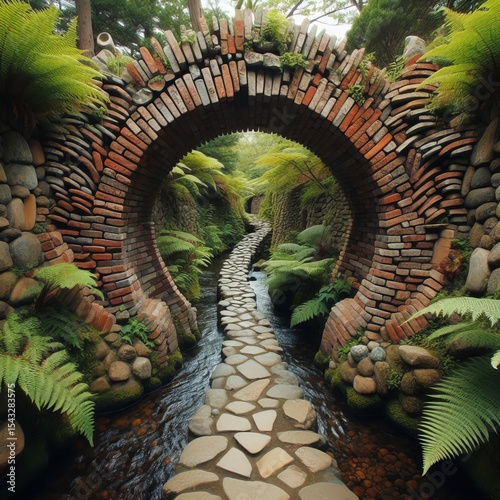 Intricate Brick flowing watercourse lined