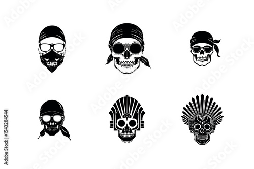 Six stylish skull silhouettes with headwear