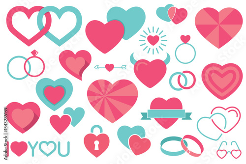 Love icons. Hearts and symbols for Valentine's Day.