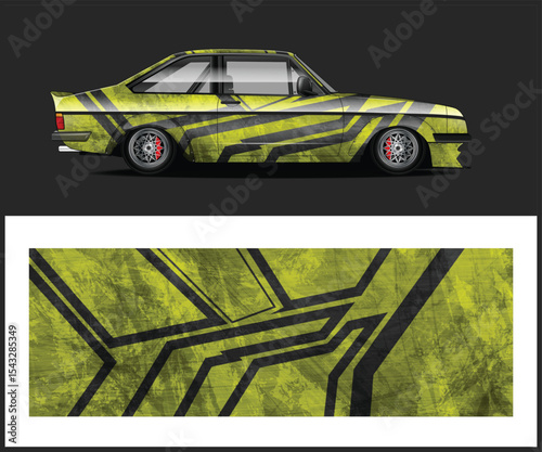 Modern Car Wrap Design with Red White and Black Graphics