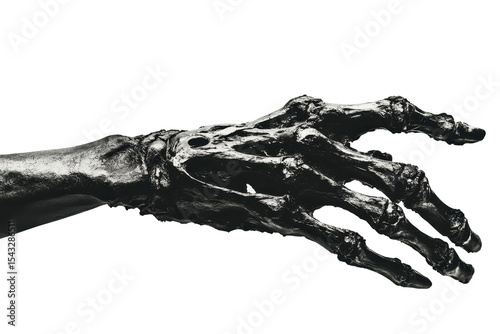 Abstract skeletal hand in black dramatic surreal conceptual art isolated on transparent png