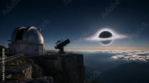 Stunning Astronomical View from a Mountain Observatory Under a Starry Sky and a Black Hole