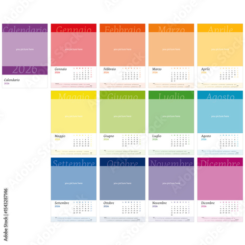 Calendario 2026 Semplice Template in Italiano, 12 pagine più copertina formato A3 - festività italiane