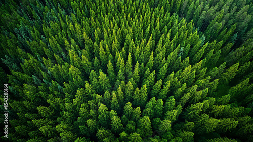 Aerial View of a Lush Evergreen Forest