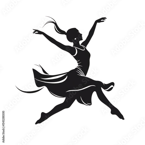 A dynamic vector silhouette of a person ballet jumping or dancing, perfect for illustrating sport and fitness
