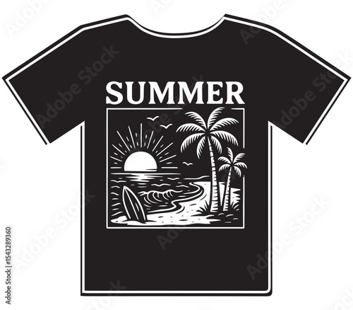 Summer Beach Palm Trees Sunset T-Shirt Design

