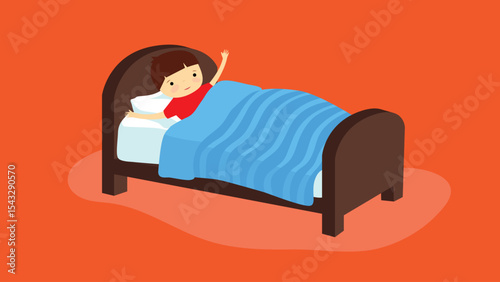 Illustration of sick boy lying in bed. Vector illustration in flat style.