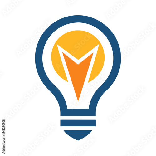 Abstract light bulb with arrow pointing downward