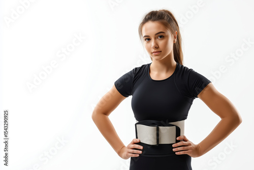 Young Woman Wearing Waist Trainer for Fitness and Slimming photo