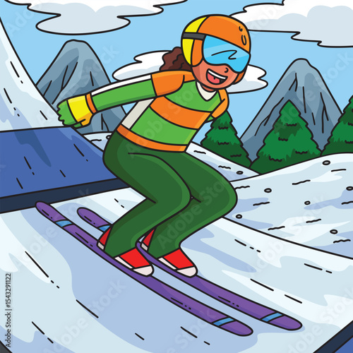 Female Ski Jumper Reaching Out to Run Colored 