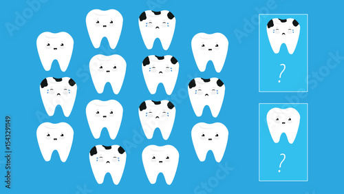Find the correct shadow. Cute cartoon tooth. Vector illustration.
