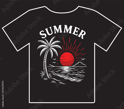 Summer Beach Palm Trees Sunset T-Shirt Design
