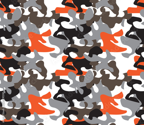Abstract Camouflage Pattern in Earth Tones with Orange Accents