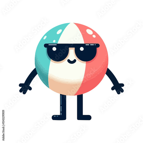 This smiling, anthropomorphic beach ball character wearing sunglasses is perfect for websites and blogs about summer, beach activities, travel, or playful themes.

